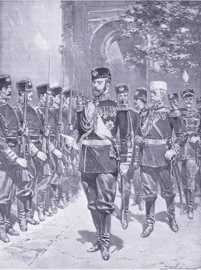 Hänen keisarillinen majesteettinsa tsaari, kuvitus Cassellsin Venäjän ja Japanin sodan historiasta, osa 1, n. 1900 tekijältä Johannes Hermann Barend Koekkoek