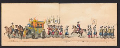 Groningenin ammattikorkeakoulun opiskelijoiden historiallinen kulkue, 1850 (taulu 4) H.H:n pukeutunut esitys Mauritsista, Orangen prinssistä, Nassaun kreivistä jne. ja Willem Lodewijk, Nassaun kreivi Groningenissa vuonna 1594 tekijältä Johannes Hermanus van de Weijer