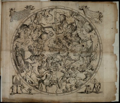 Taulukko pohjoisen pallonpuoliskon tähdistöstä Firmamentum Sobiescianumsive Uranographia tekijältä Johannes Hevelius
