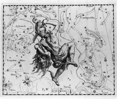 Persian tähtikuvio. Levy piirretty Johannes Heveliuksen tai Hevelin (1611-1687) "" Firmamentum Sobiescanum sive Uranographia -kirjasta" tekijältä Johannes Hevelius