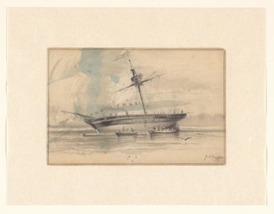 Purjelaiva kahdella soutuveneellä tekijältä Johannes Huygens (signed by artist)