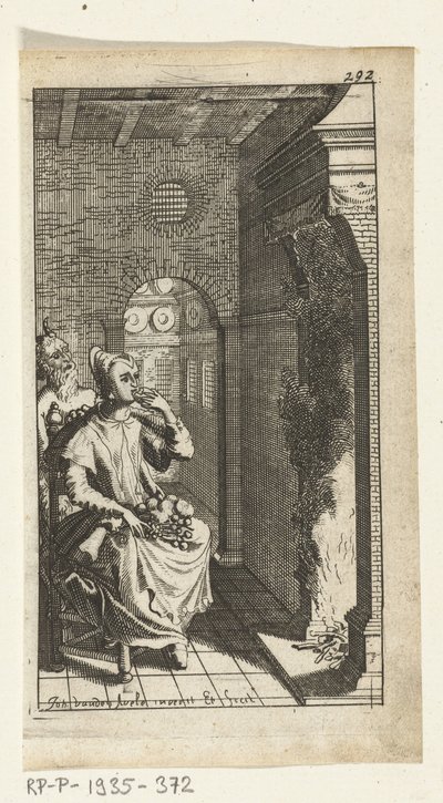 Hieno paholainen Kirjakuvitus Simon de Vriesille, seitsemälle Duyvelenille, joka hallitsee ja palvelee Hedendaeghsche Dienstmaegdeniä, Amsterdam, 1682 tekijältä Johannes Jacobsz van den Aveele
