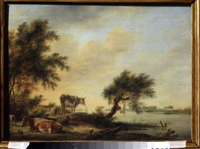 ""Maisema lauman kanssa"" (Maisema lauman kanssa) Jan Janssonin (1729-1784) maalaus 1700-luvun valtion taidemuseo, Tula, Venäjä tekijältä Johannes Janson