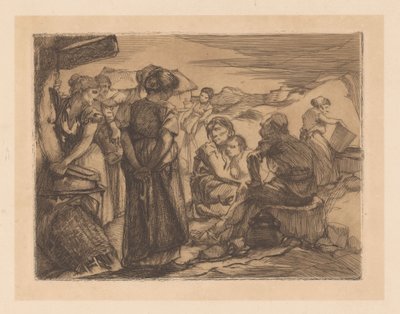 Mies, nainen ja lapsi mäkisessä maisemassa tekijältä Johannes Josephus Aarts