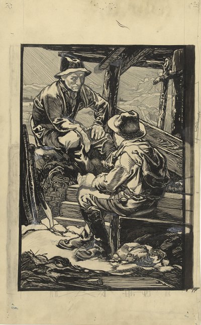 Kaksi padon työntekijää lankkumajassa tekijältä Johannes Josephus Aarts