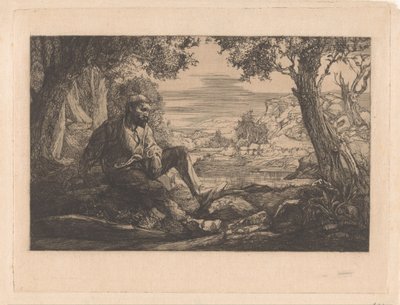 Istuva mies mäkisessä maisemassa tekijältä Johannes Josephus Aarts