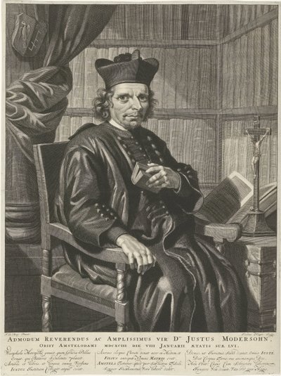 Pastori Justus Modersohnin muotokuva Oikea pastori ja suurmies, herra Justus Modersohn, kuoli Amsterdamissa 8. tammikuuta 1693 15-vuotiaana (otsikko esineessä) tekijältä Johannes Klopper