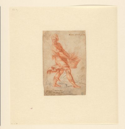 Kuvanveistäjä (?), jolla on kori täynnä pienoispatsaita tekijältä Johannes  Lutma