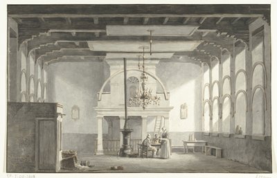 Dordrechtin Kloveniersdoelenin sali, jossa pidettiin kansallinen synodi vuosina 1618-1619, 1836 tekijältä Johannes Rutten (signed by artist)