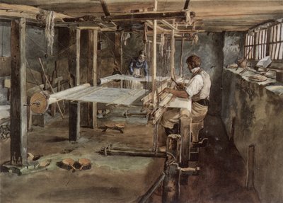 Appenzell-kutojapariskunta työskennellyt kutomakoneilla, noin 1830 tekijältä Johannes Schiess