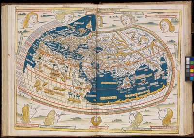 Ensimmäinen Saksassa painettu Ptolemaioksen painos ja ensimmäinen, jossa on puupiirroskarttoja. Alkuperäinen sidonta. tekijältä Johannes Schnitzer