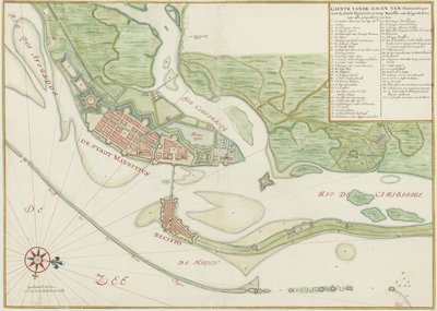Akvarellikaavio Recifen (Brasilia) kaupungista 1600 -luvulla tekijältä Johannes Vingboons