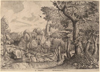Pagus Nemorosus (metsäkylä) tekijältä Johannes and Lucas van Doetechum after Pieter Bruegel the Elder