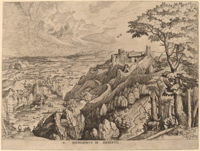 S. Hieronymus autiomaassa (Pyhä Hieronymus autiomaassa) tekijältä Johannes and Lucas van Doetechum after Pieter Bruegel the Elder