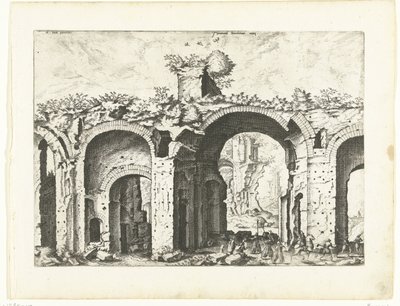 Toinen näkymä Diocletianuksen kylpylöistä Rooman rauniot, 1561 (sarjan nimi) tekijältä Johannes of Lucas van Doetechum (attributed to)
