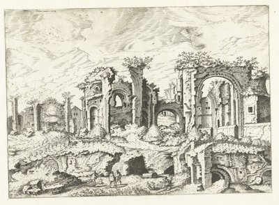 Neljäs näkymä Palatinus-kukkulan raunioista Rooman rauniot, 1561 (sarjan nimi) tekijältä Johannes of Lucas van Doetechum (attributed to)