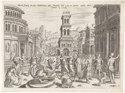 Daniel ja lohikäärme Danielin historia (sarjan nimi) Theatrum biblicum (...) (sarjan nimi) tekijältä Johannes of Lucas van Doetechum