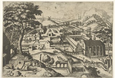 Maisema Saint Jerome kanssa hieronimus in deserto (otsikko esineessä) Maisemat kristillisillä tarinoilla (sarjan nimi) tekijältä Johannes of Lucas van Doetechum