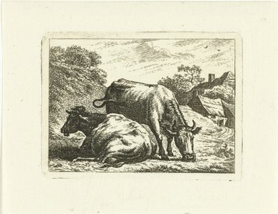 Kaksi lehmää tien varrella tilalla tekijältä Johannes van Cuylenburgh