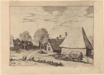 Village Street heinäkärryillä tekijältä Johannes van Doetechum, the Elder and Lucas