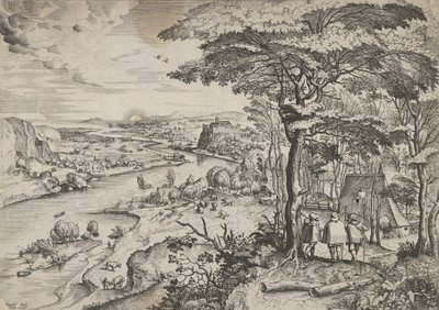 Matkalla Emmauksen maisemaan pyhiinvaeltajien kanssa Emmauksessa, n. 1555-56. Tekijät: Johannes van Doetecum I, Lucas van Doetecum. tekijältä Johannes and Lucas van Doetecum