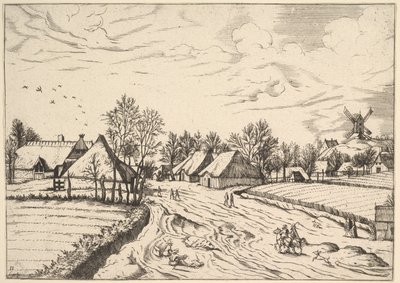 Maaseutukylä, jossa on Multifariarum casularum curiosin postimylly..., 1559-61 tekijältä Johannes van Doetecum I