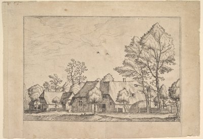 Suuri maatila piirtämäkaivolla Maatilojen ja maaseutumökkien kuvakkeet..., n. 1559-61. tekijältä Johannes van Doetecum I