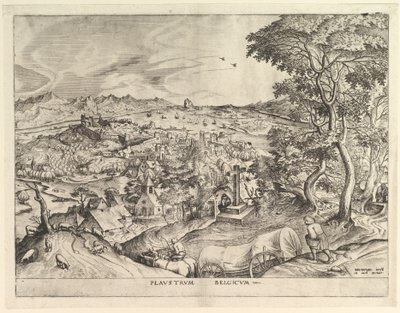 Belgialainen Wagon Plaustrum Belgicum Large Landscapesista, n. 1555-56. tekijältä Johannes van Doetecum I
