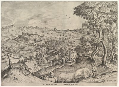 Belgialainen Wagon Plaustrum Belgicum Large Landscapesista, n. 1555-56. tekijältä Johannes van Doetecum I