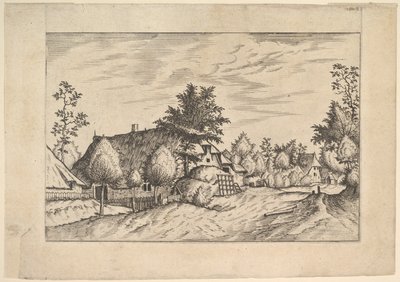 Village Street, heinää pinottu maatilan eteen Praediorum villarum et rusticar..., n. 1559-61. tekijältä Johannes van Doetecum I