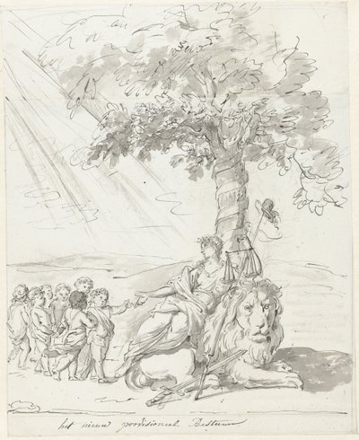 Kansanhallitus perustettu, koristelu Amstelveldissä, 1795 Uusi väliaikainen johtokunta (kohteen nimi) tekijältä Johannes van Dregt (rejected attribution)