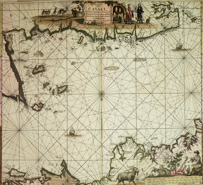 Canaelin Pas-caert, Englandtin ja Vranckryckin välillä, Pleymuyenista Sorlingesiin sekä Portbimelistä Heyssanttiin. tekijältä Johannes van Keulen