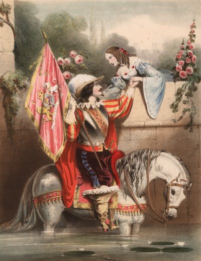 Katso puutarhamuurille Kate - sotilas valkoisella hevosella tapaamassa rakkautensa (väri litho) tekijältä John (after) Brandard