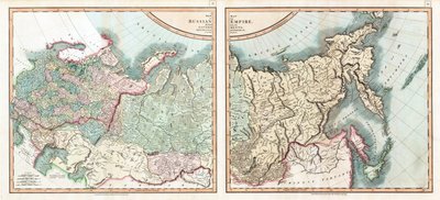 Kartta Venäjän valtakunnasta jaettuna sen hallituksiin Cary, Johnin (n. 1754-1835) puolesta. Etsaus, akvarelli tekijältä John (after) Cary