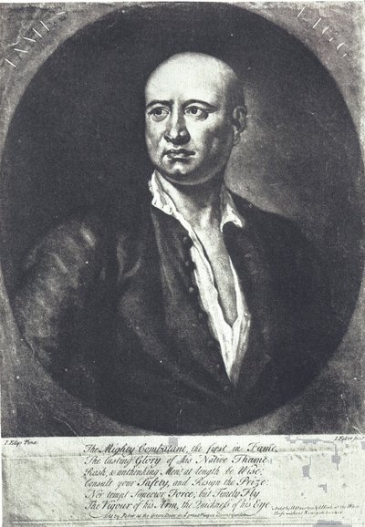 James Figg, ensimmäinen Englannin paljasnyrkkeilyn mestari, kuoli 1734 (kaiverrus) tekijältä John (after) Ellys