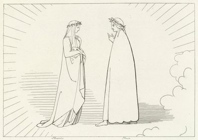 Beatrice ja Dante, Paratiisi, Canto 7 (kaiverrus) tekijältä John (after) Flaxman