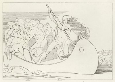 Charonin vene, Inferno, Canto 3 (kaiverrus) tekijältä John (after) Flaxman