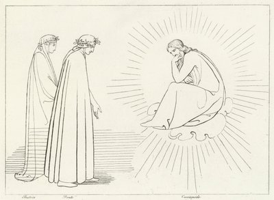 Dante keskustelee Cacciaguidan kanssa, Paratiisi, Canto 17 (kaiverrus) tekijältä John (after) Flaxman