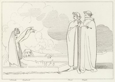 Tuliset haudat, Inferno, Canto 10 (kaiverrus) tekijältä John (after) Flaxman