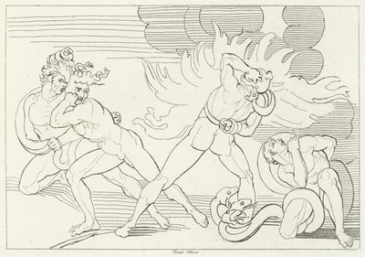 The Fiery Serpents, Inferno, Canto 24 (kaiverrus) tekijältä John (after) Flaxman