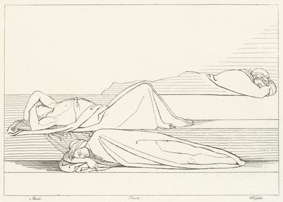 Runoilijat lepäämässä, Kiirastule, Canto 27 (kaiverrus) tekijältä John (after) Flaxman