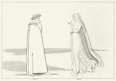 Vergilius ja Beatrice tapaaminen, Inferno, Canto 2 (kaiverrus) tekijältä John (after) Flaxman