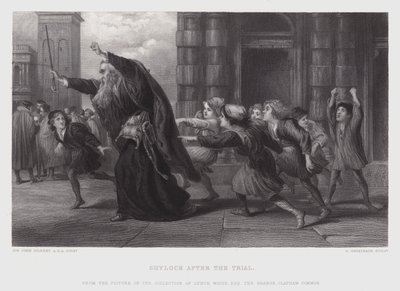 Shylock oikeudenkäynnin jälkeen (kaiverrus) tekijältä John (after) Gilbert