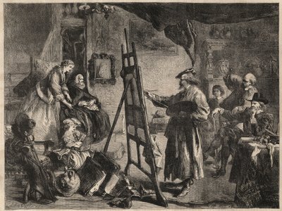 REMBRANDTIN STUDIO - kaiverrus J. Gilbertin maalauksen jälkeen - l