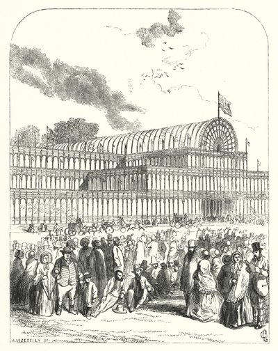 Crystal Palace Hyde Parkissa Lontoossa, vuoden 1851 suuren näyttelyn paikka, suunnitteli Joseph Paxton ja Charles Fox (kaiverrus) tekijältä John (after) Gilbert