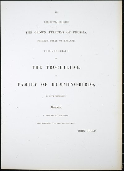 Etukappale (käsinvärinen lito) tekijältä John (after) Gould