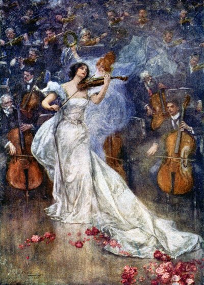 Musiikki. Viulukonsertto. Kuvitus Gulich, Tšekki, n.1900 (postikortti) tekijältä John (after) Gulich