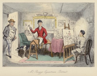 John Leech kuvitus Mr Spongen urheilukierrokselle (värillinen kaiverrus) tekijältä John (after) Leech