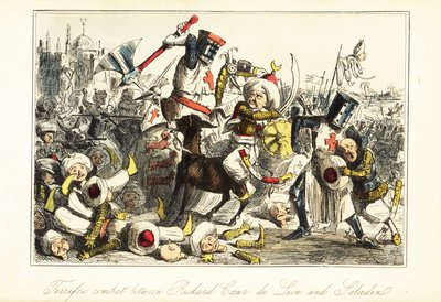 Kuningas Richard I taistelee Saladinia vastaan Arsufin (Azotus) taistelussa Palestiinassa tekijältä John (after) Leech