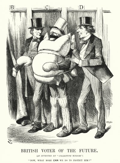 Punch-sarjakuva: Brittiläinen tulevaisuuden äänestäjä (kaiverrus) tekijältä John (after) Tenniel
